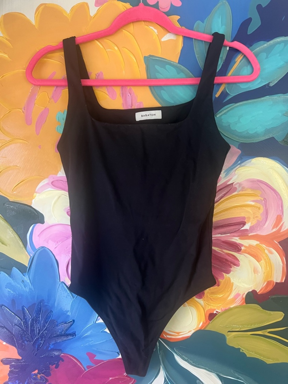 Babaton Aritzia Black Square Neck Thong Bodysuit size M